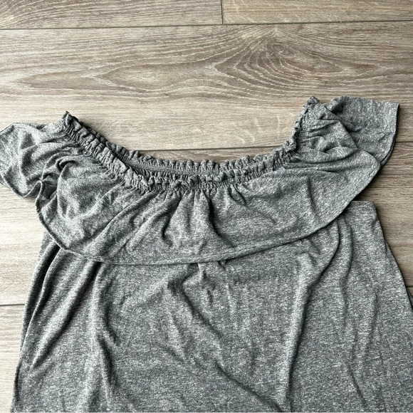 CURRENT ELLIOTT RUFFLE DRESS Off The Shoulder in HEATHER GREY - Picture 5 of 14